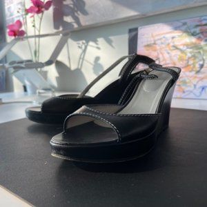 Stephane Kelian Wedge Sandals, Black Leather 8.5